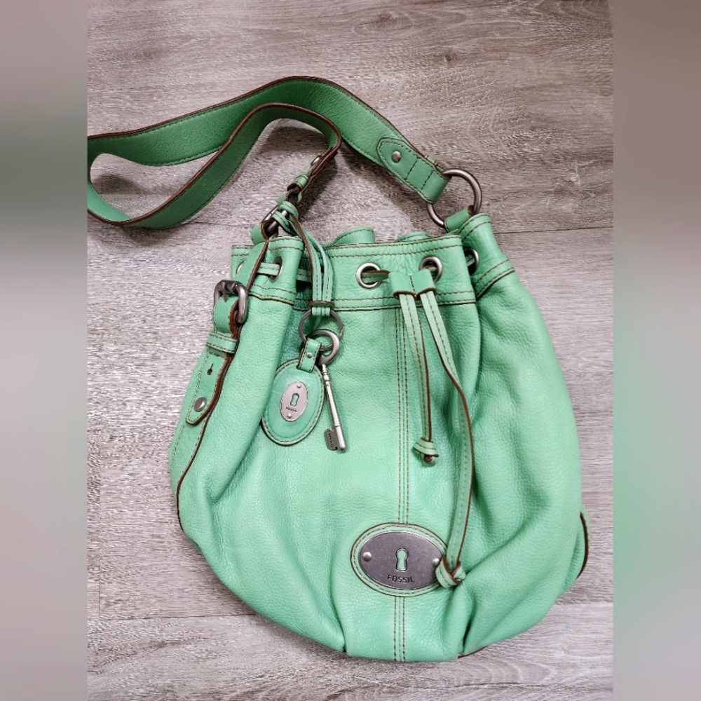 Fossil Grayson Bucket Bag Drawstring Mint Green L… - image 1